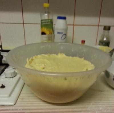Photo of mixing bowl completely full with a mixture of golden syrup and butter