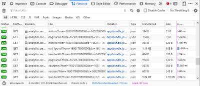 Screenshot of network tab in developer tools on Netlify Analytics web page