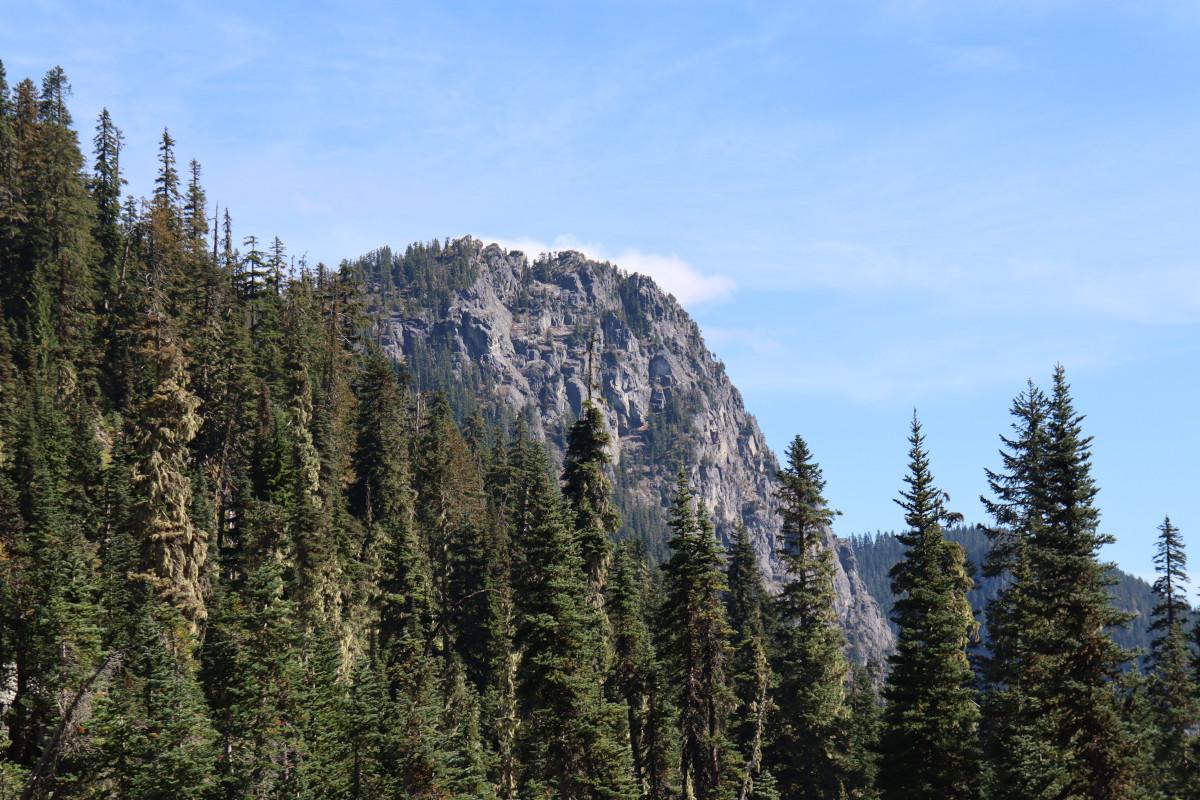 Looking to the left, a distant mountain.