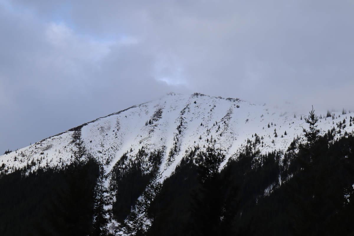 Snow covered mountains.