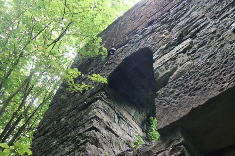 View looking up at archway.