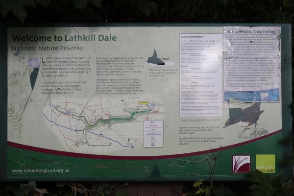 An information board saying: Welcome to Lathkill Dale.