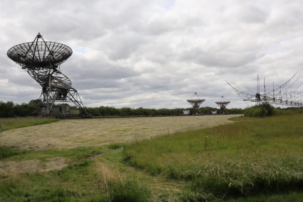 The One-Mile Telescope on the left, and 4C Array on the right.