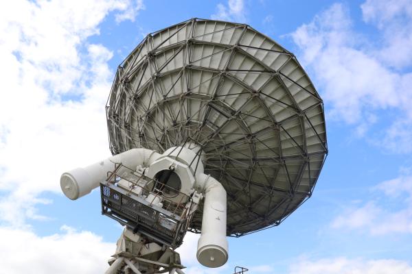 A photo from behind the clean dish. Latticework is visible.