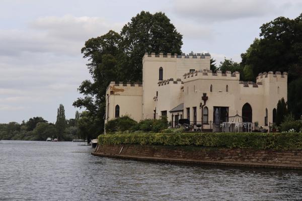 An unusual house that looks like a castle.