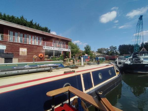 Moored up against a canal boat.
