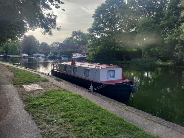 Our boat moored outside the lock.