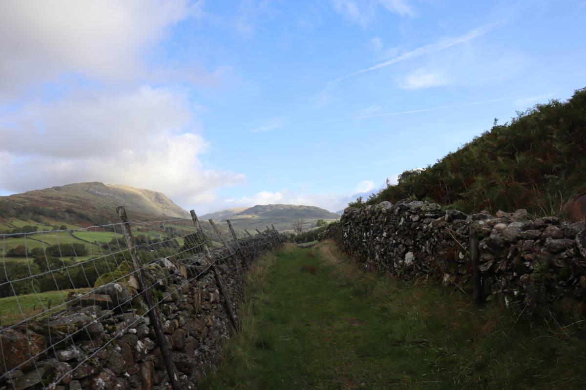 A track with stone walls on either side.