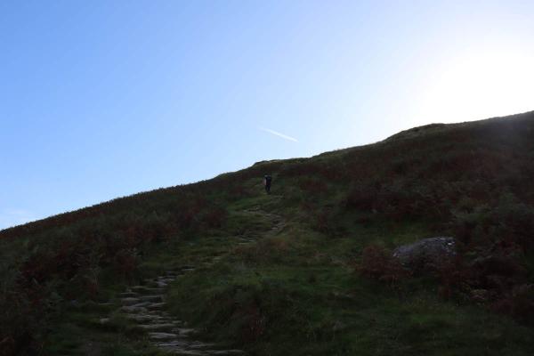 Stone steps going up the hill in dark.