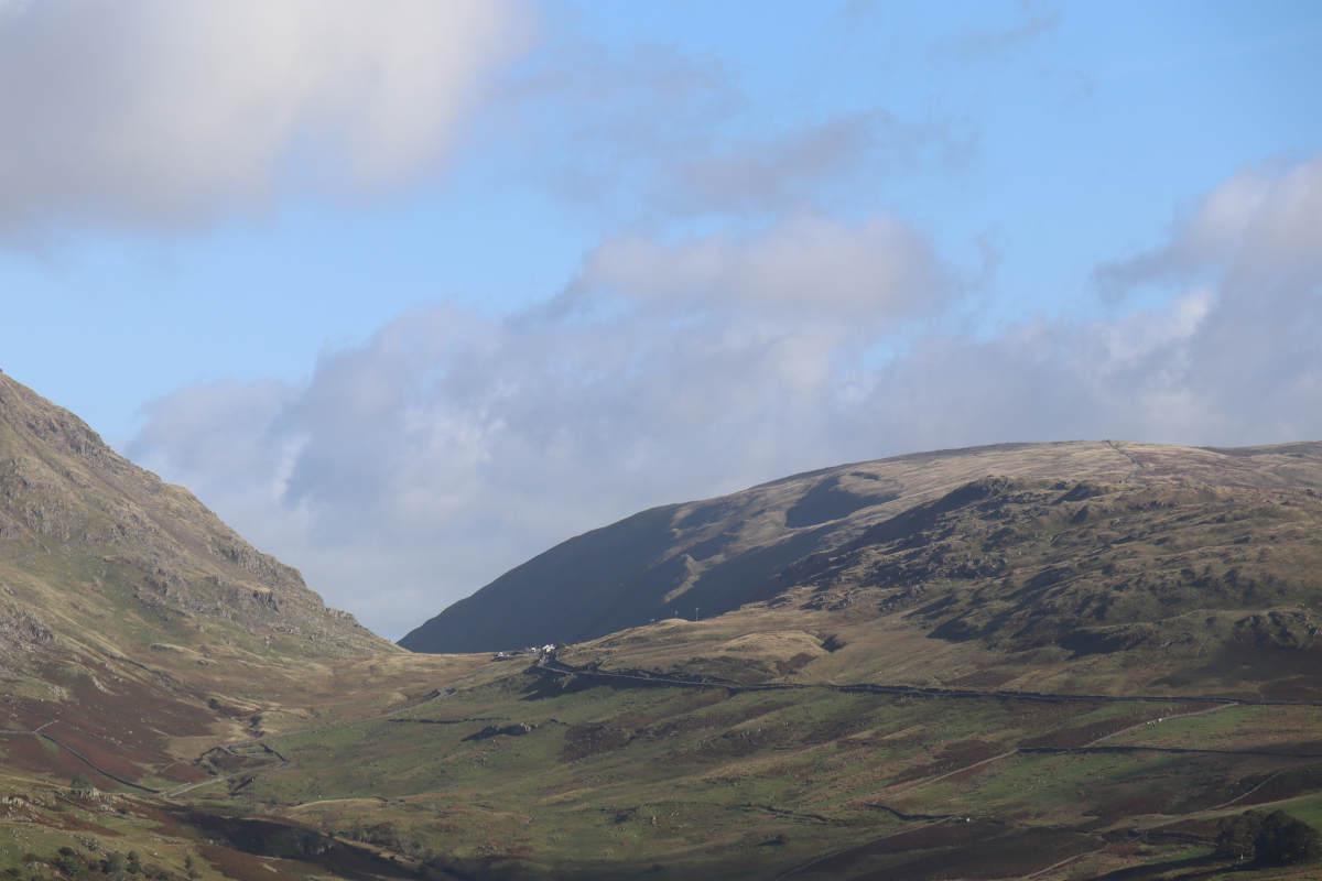 Zooming in on Kirkstone Pass, a high road going through a gap in the high hills.