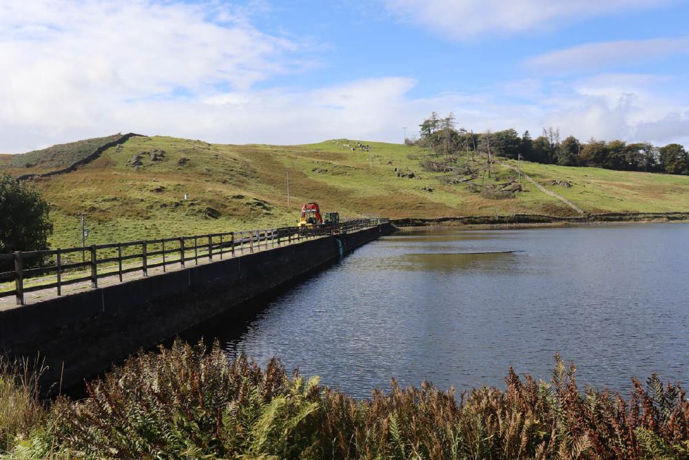 The side of the reservoir with the dam wall.