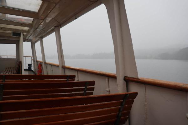 Looking out across the ferry seating onto the lake.