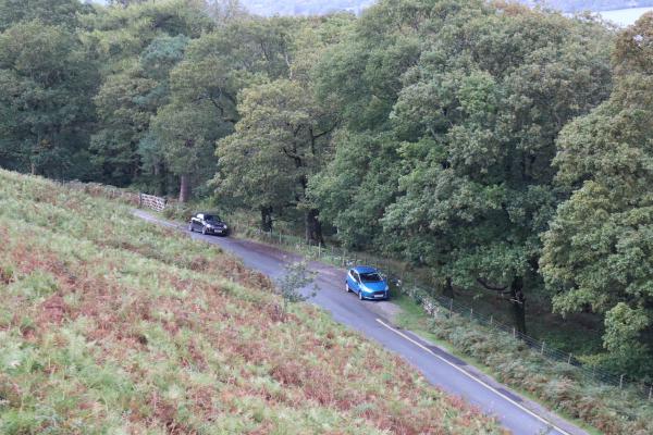A parking bay on the side of a road.