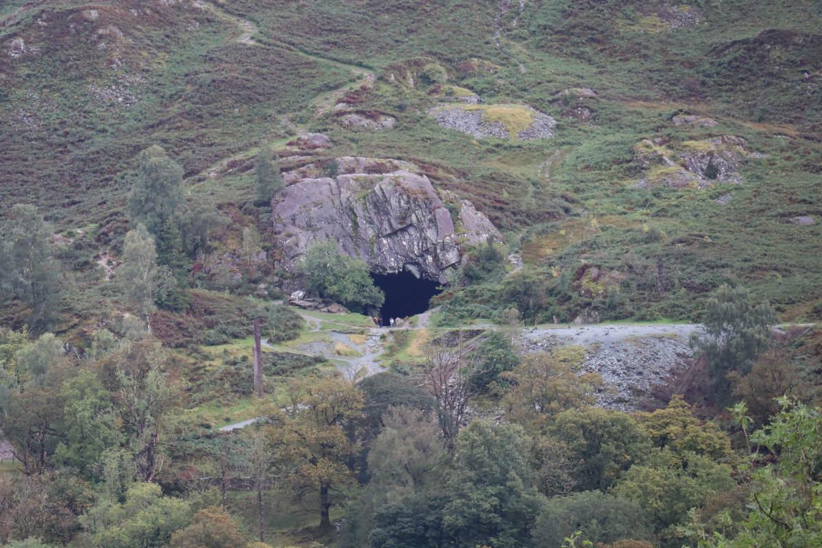 A zoomed in view of the distant cave.
