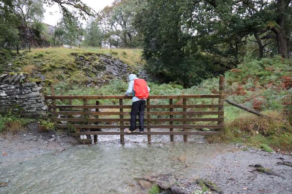 Using a fence to cross a stream with high water levels.