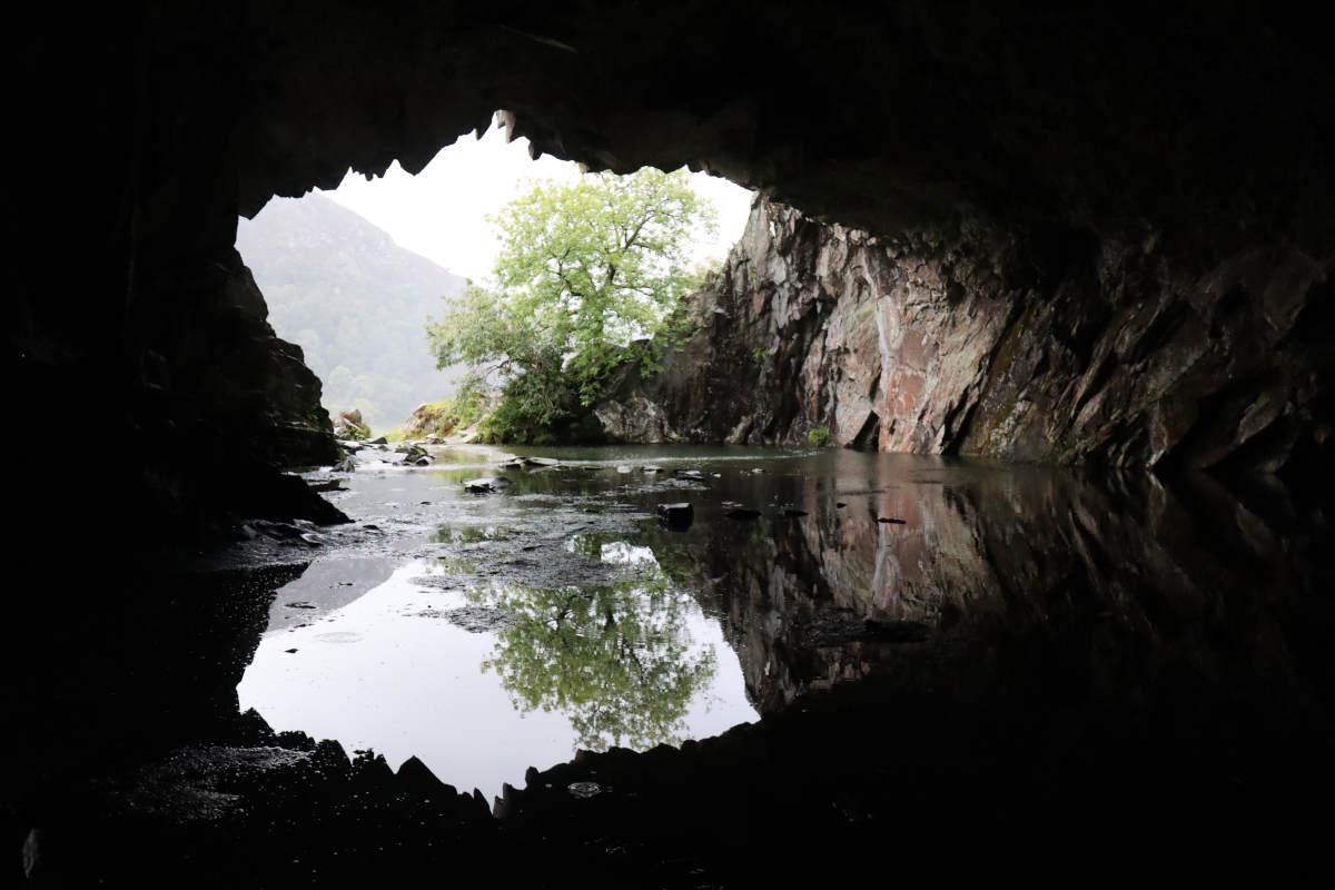 A further view showing the whole of the cave entrance from the inside.
