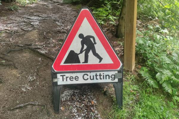 A 'tree cutting' sign.